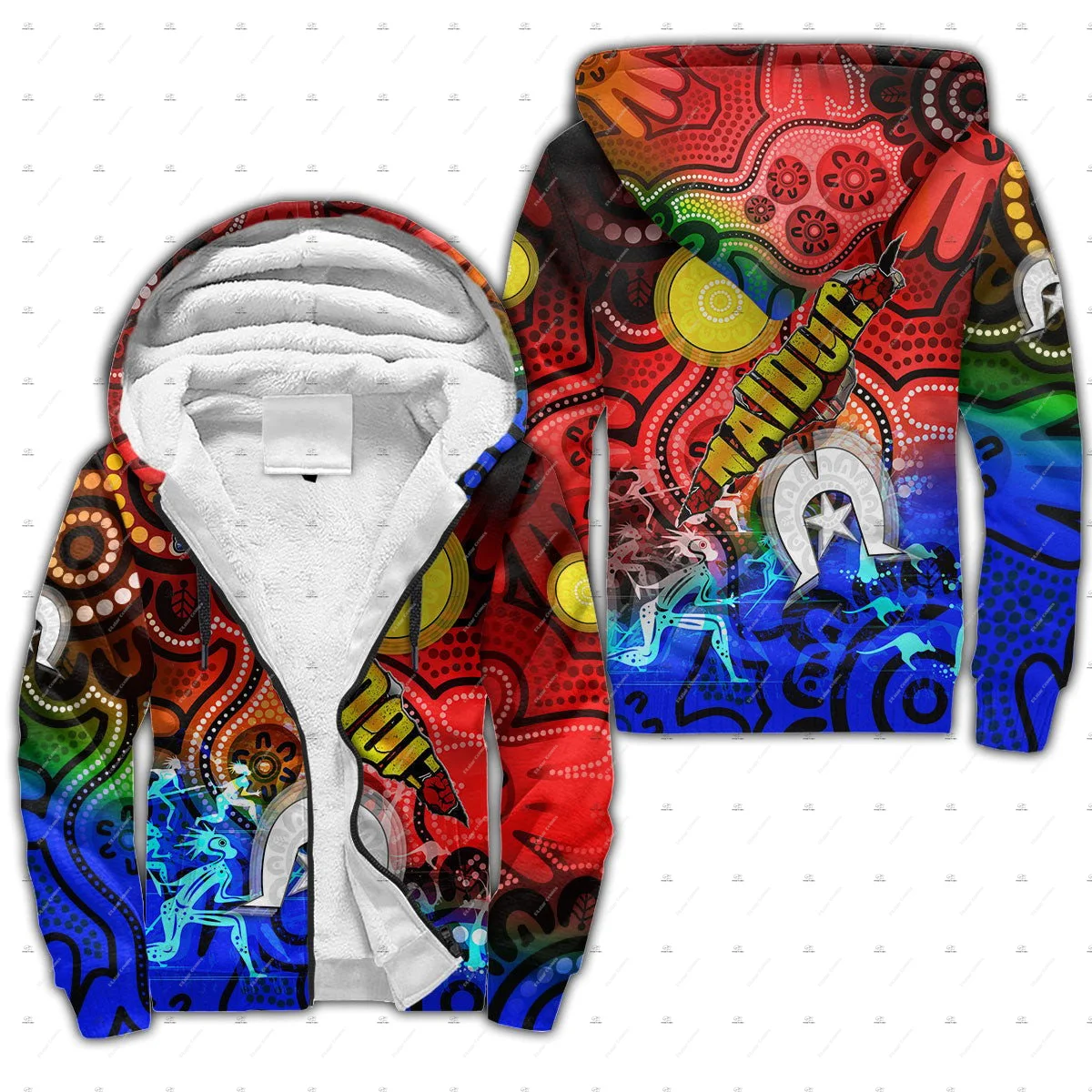 Australia kangaroo Aborigine Retro Indigenous Tattoo Vintage 3DPrint Harajuku Casual Winter Thicker Fleece Zip Hoodies Jacket X1