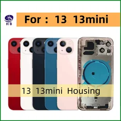 Housing For iPhone 13 13 Mini Back Cover+Mid Chassis Frame+SIM Tray+Side Key Replaced Battery Back Middle Frame 13 Battery Cover