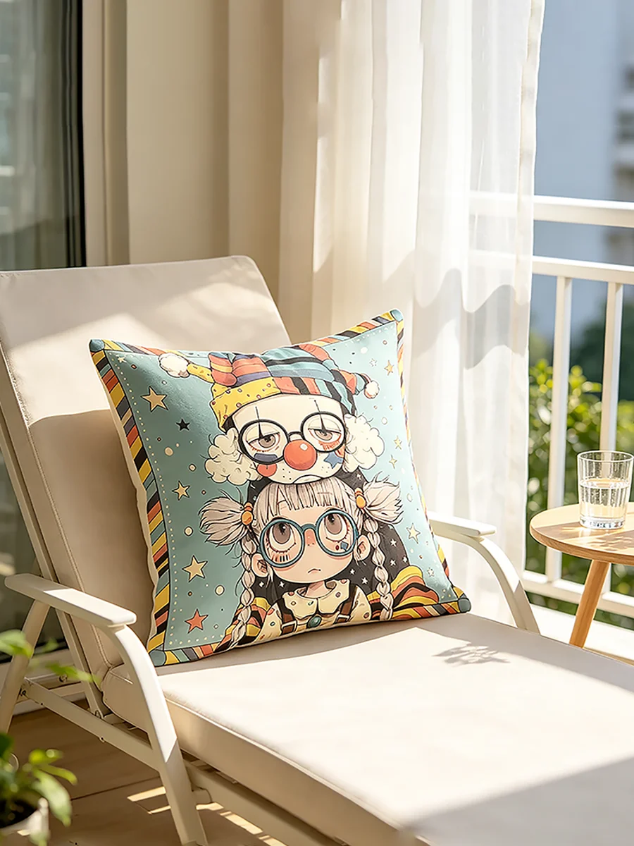 1PCS Digital Print Pillow Covers, Cushion Covers, Cute Cartoon Glasses Girl Clown Stack with Stars Fun Retro Home Decor