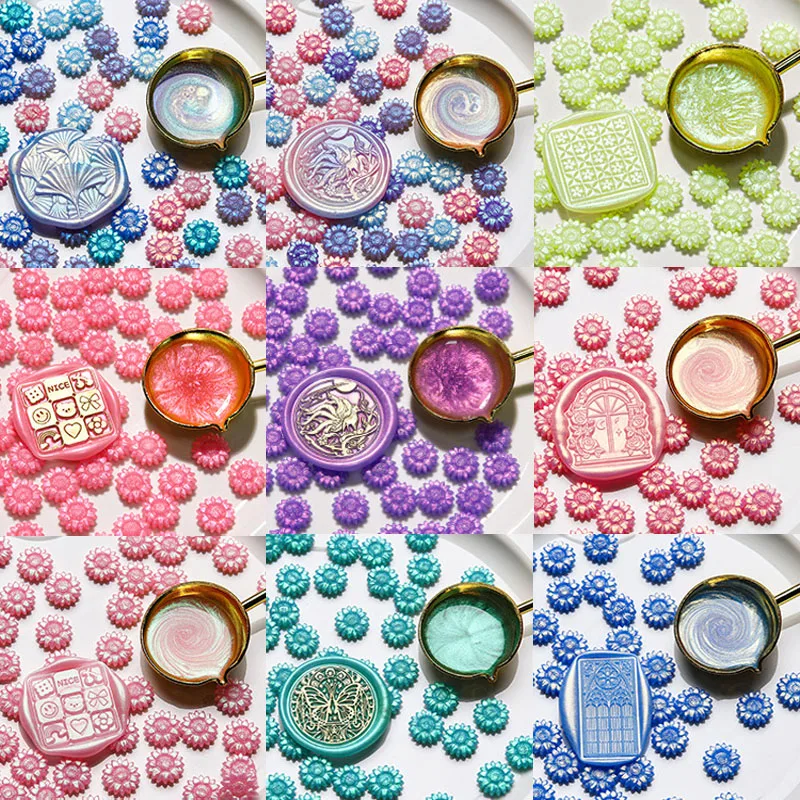 해바라기 왁스 입자 만들기, 16 색 브랜드, 오로라 투명 DIY 씰, 27g/백 