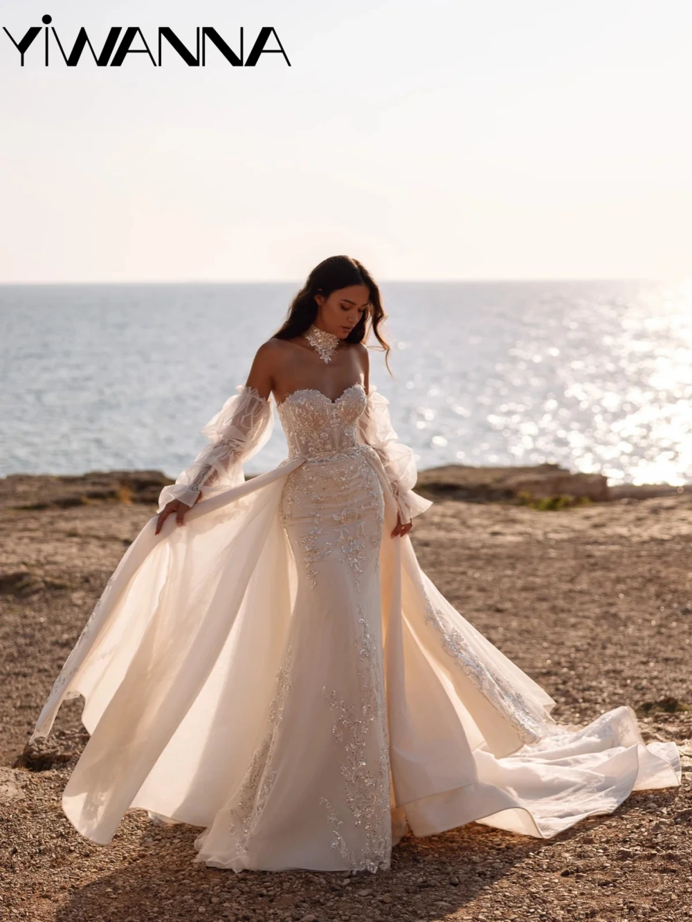 

Exquisite Detachable Train Beaded Wedding Dress Dreamy Lace Appliques Bridal Gown Customized Sweetheart Neck Dresses For Bride