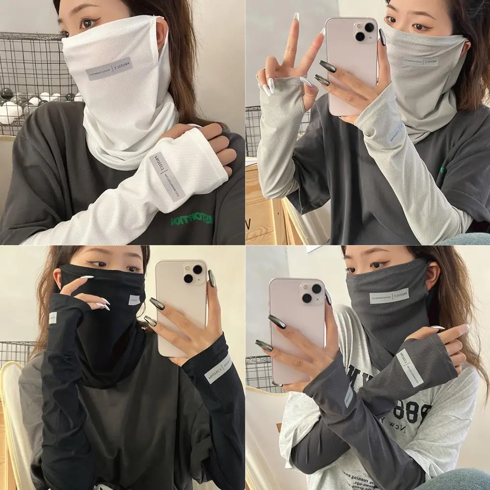 Unisex Ice Arm Sleeves Sunscreen Headscarf Elastic Driving Gloves Outdoor UV Protection Arm Cover Sleeves Lightweight Breathable