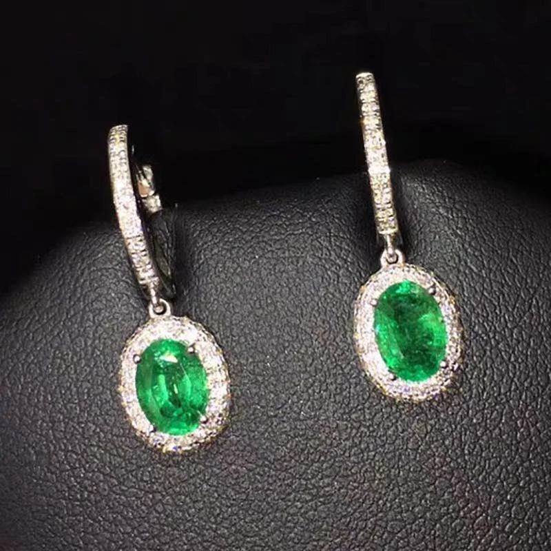 

Natural Colombian Emerald Sterling Silver 925 Women's Earrings Luxury Women's Wedding Gift Free Shipping Boutique jewelry