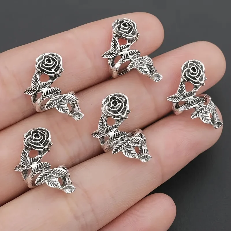 57 pieces 3D rose-shaped bead alloy beads with hollow design and leaf details. Suitable for making DIY jewelry, including bracelets, necklaces, anklets, earrings, keychains and other handicrafts.
