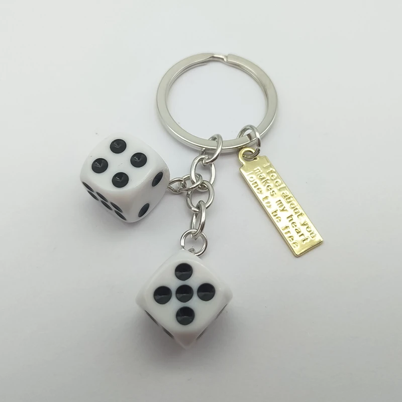 Black and White Dice keychain , Tiny Dangling Dice , lucky Dice Dangle keychain , Poker Party , Casino Theme Good Luck keychain