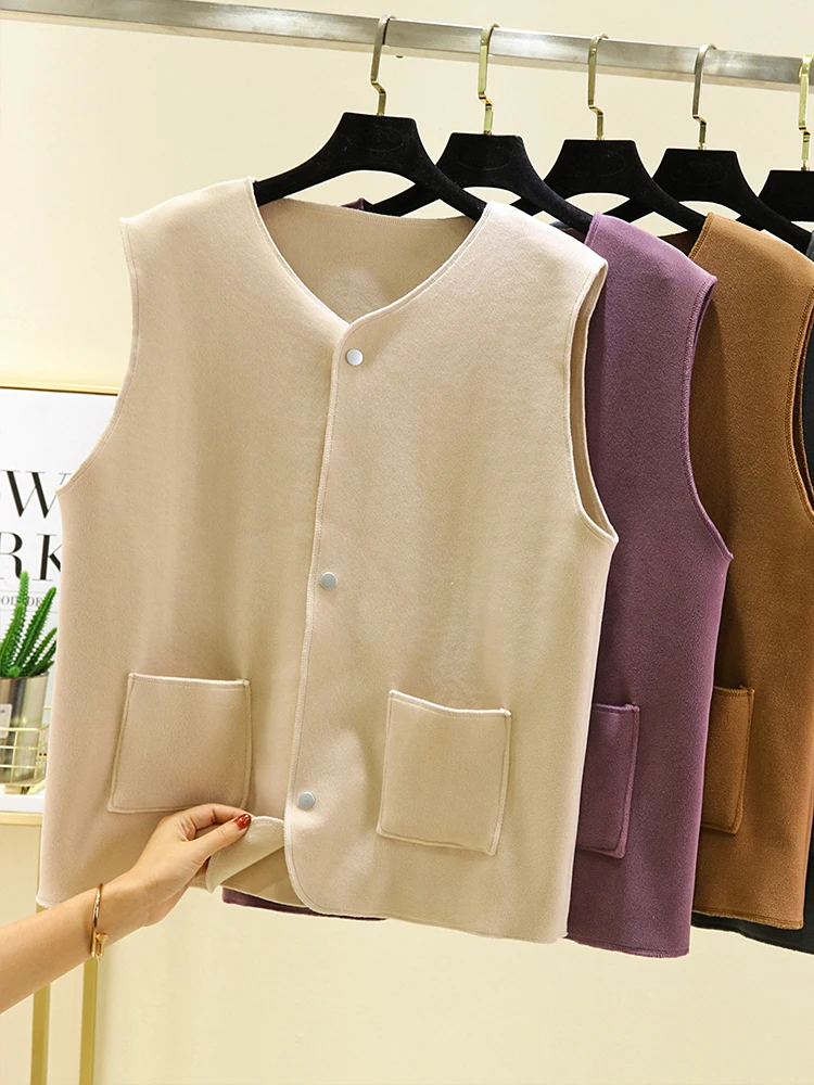 Women's V-Neck Button-Up Warm Vest Autumn Winter Fashion  Color Sleeveless Top Base Shirt Polyester Spandex Blend