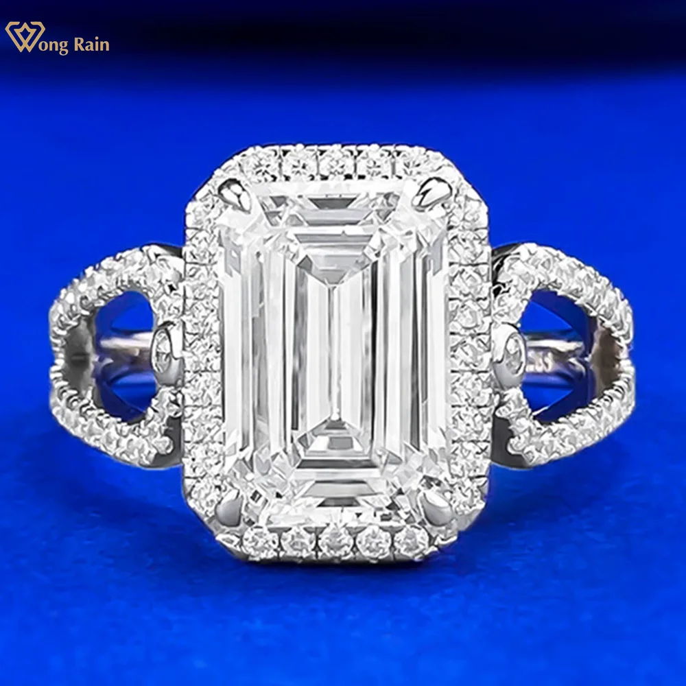 

Wong Rain 925 Sterling Silver Sparkling Emerald Cut 6 CT Lab Sapphire High Carbon Diamond Gemstone Engagement Rings Fine Jewelry