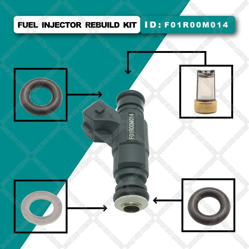 Juego de 4 para coche americano OEM F01R00M014, Kit de reparación de servicio de inyector de combustible, filtros, juntas tóricas, ojales