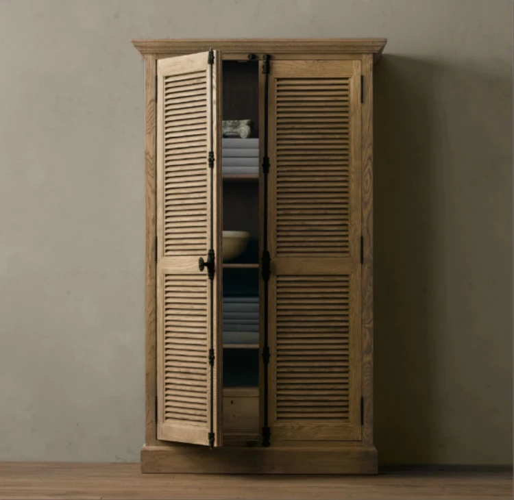 French style rural retro solid wood storage cabinet, British style household wardrobe, heaven and earth lock