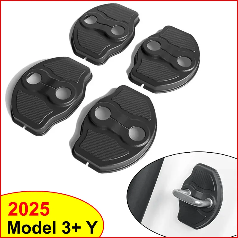 4PCS For Tesla Model 3 Y Juniper Highland 2026 2025-2020 Car Door Lock Cover Protectoion Door Lock Latches Stopper Entry Guard
