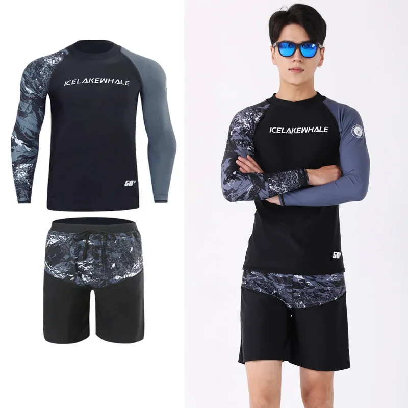 Traje de baño deportivo de manga larga para hombre y mujer, traje de baño para surf, buceo, camisa, bañadores, pantalones cortos, ropa de playa, traje de baño con protección solar para parejas