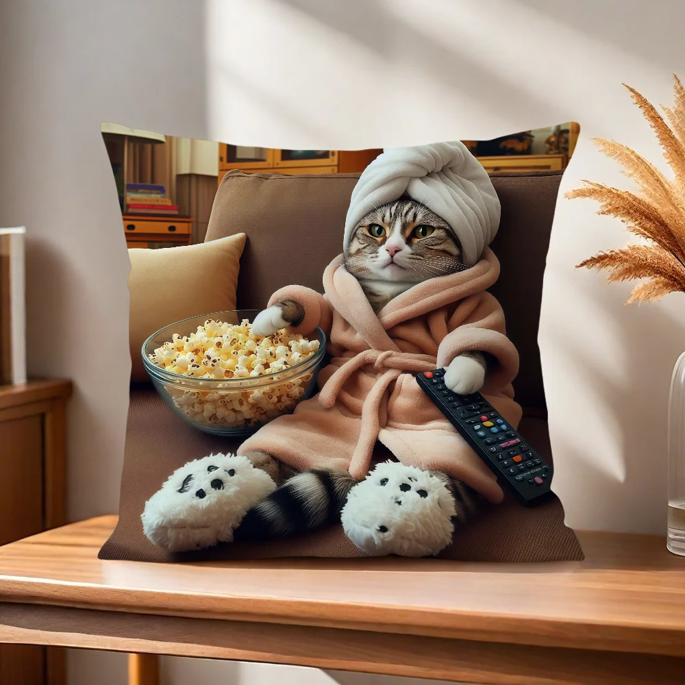 Niedlicher Katzen-Print Kissenbezug für Zuhause, Sofa, Wohnzimmer, Büro, Café, Auto – Detail 4