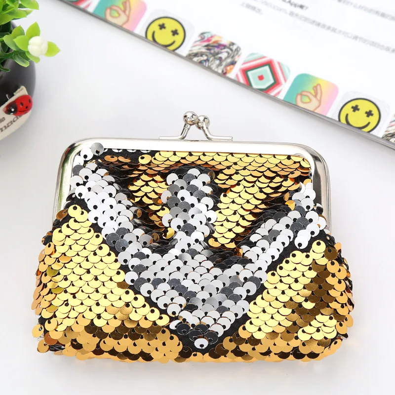 

Glitter Small Purse for Women, Multi-functional Clip Wallet, Mini Zipper Bag for Coins Keys Earphones Cable