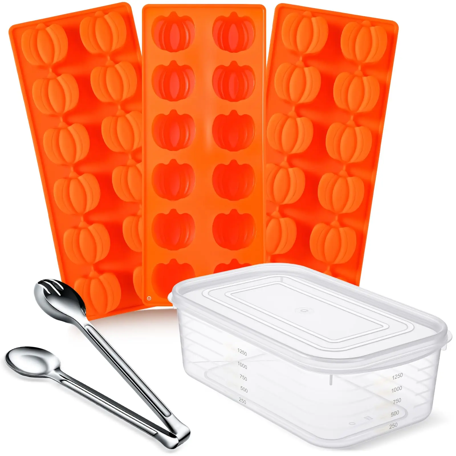 

Halloween Pumpkin Chocolate Mold Set including Ice Cube Trays with Sealed Box for Thanksgiving Fall Cake Wax Melt Jelly Decor
