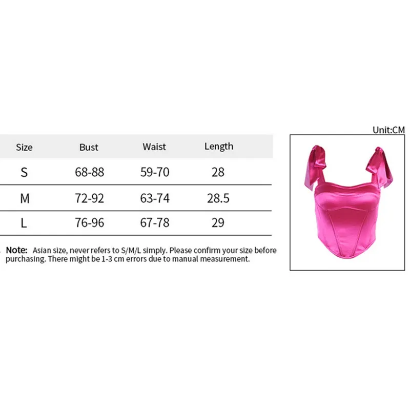 Women Stain Bustier Tops Summer Clothes Solid Color Bow Tie Strap Sleeveless Boned Corset Tops Sexy Club