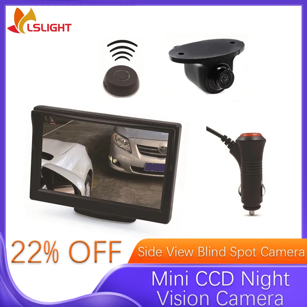 

Камера бокового вида с 5-дюймовым кронштейном, монитор CCD, беспроводная камера ночного видения, автомобильный комплект безопасности для слепых зон, автоаксессуары