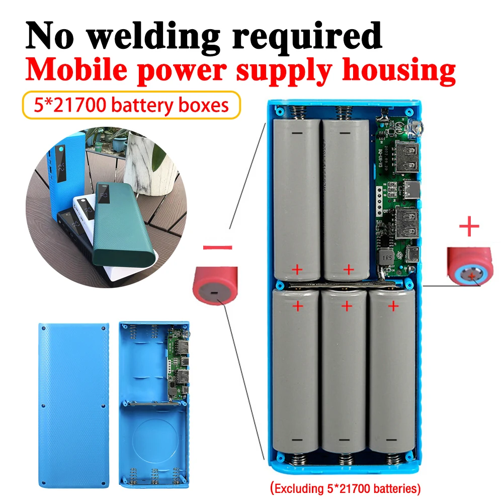 Power Bank Box DIY 5x21700 Battery Cases Portable Mobile Power Supply Shells Type-C Micro USB Battery Housing No Welding