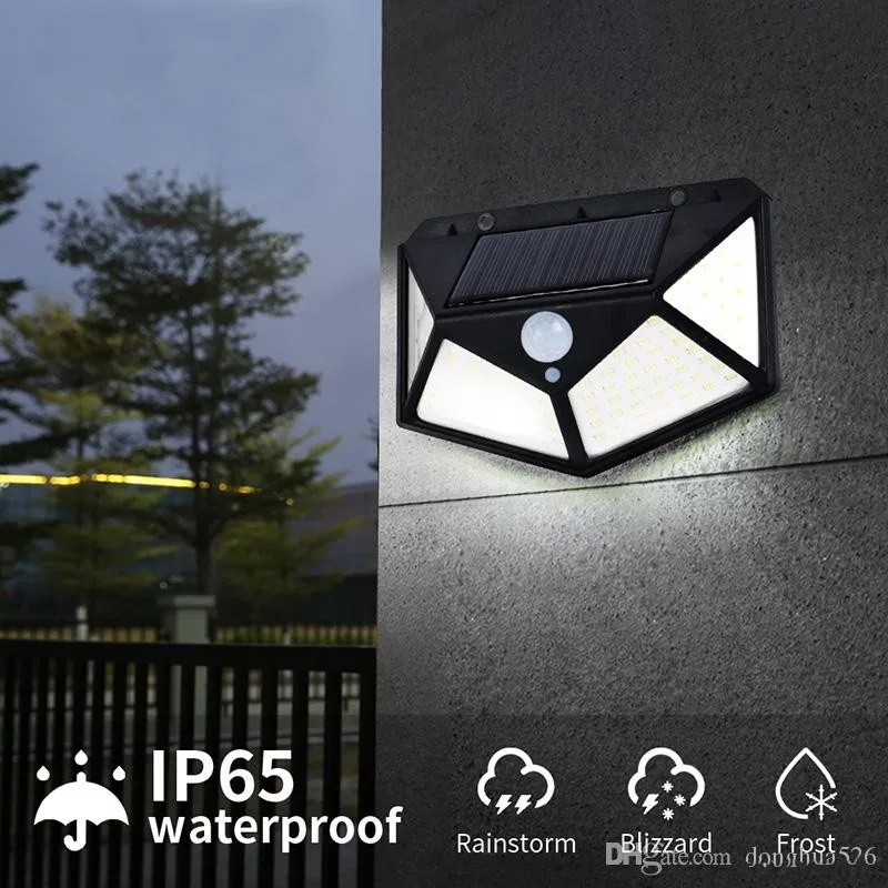 100 LED Solar Wall Lights Outdoor Waterproof Solar Lamp PIR Motion Sensor Sunlight Street Light For Garden Outside Path Way