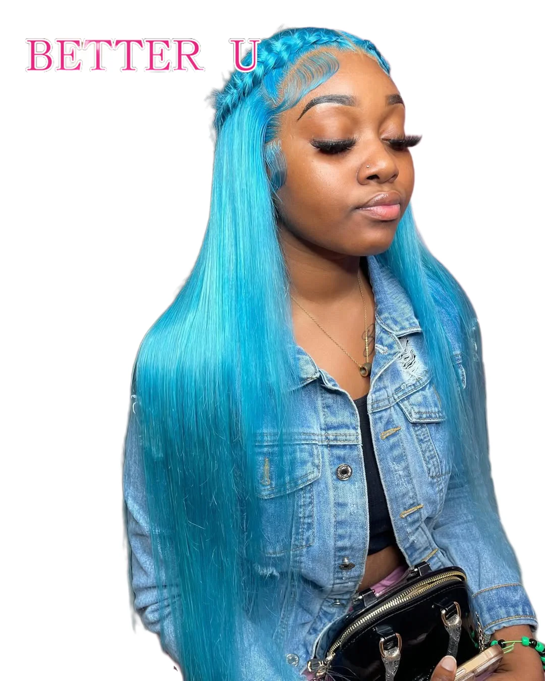 

34 Inch Straight Blue Human Hair Wig Colored Brazilian Pre Plucked Human Hair 13x4 13x6 Transparent Lace Front Wigs For Women