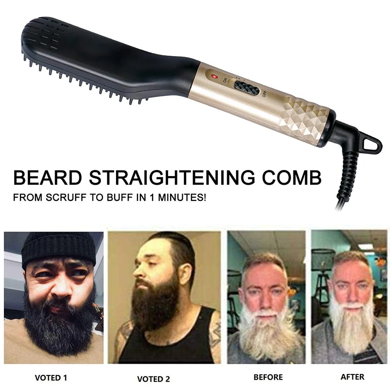 Heating Beard Straightener Brush, Hair Straightening Comb for Men, Electric Smoothing Iron Quick Styling Hair Beard Styling Tools