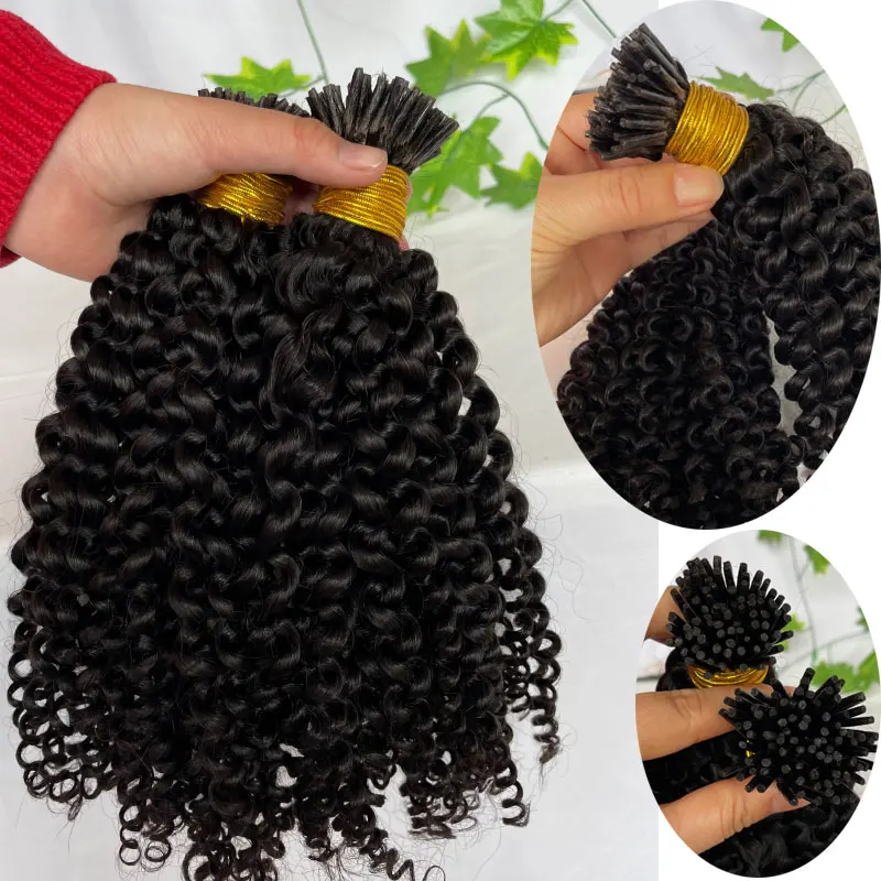 Itip Human Hair Extensions Voor Zwarte Vrouwen Braziliaanse Kinky Curly Itips Microlinks Hair Extensions Natuurlijke Zwarte 100 Strengen/Pack