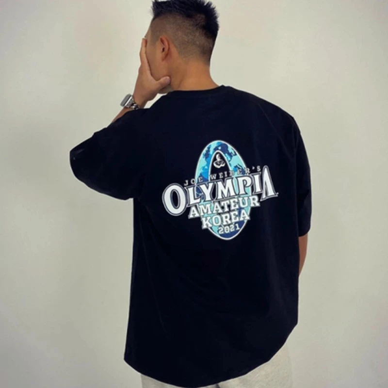 T-shirt à manches courtes pour hommes, mode Hip-hop, ample, en coton, décontracté, pour Fitness, sport, musculation