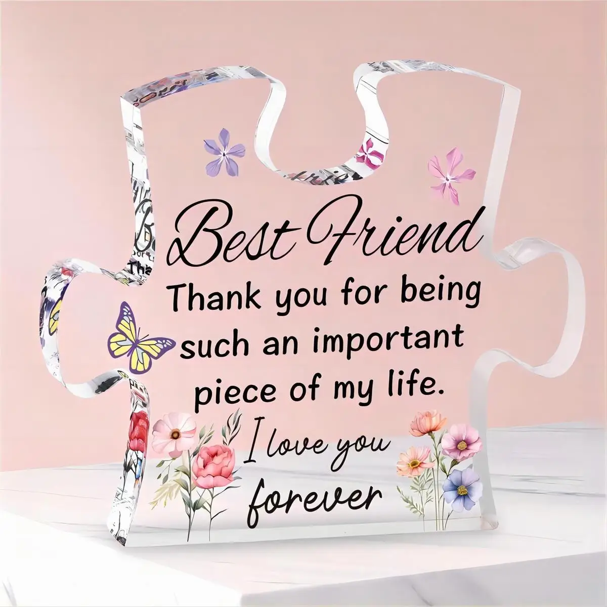 Decorative Best Friends Puzzle-Shaped Acrylic Plaque, Great Women Birthday Friendship Gift, Ideal Table Centerpiece for Parties