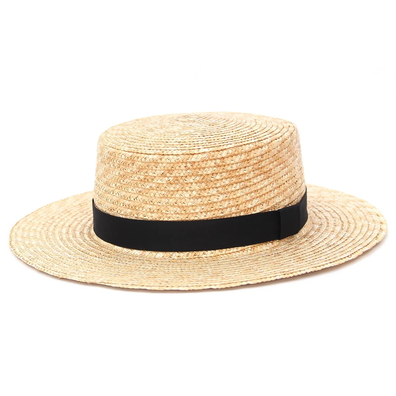 

GEMVIE Women Summer Beach Hat with Black Belt Outdoor Summer Flat Top Sun Protection Straw Hats