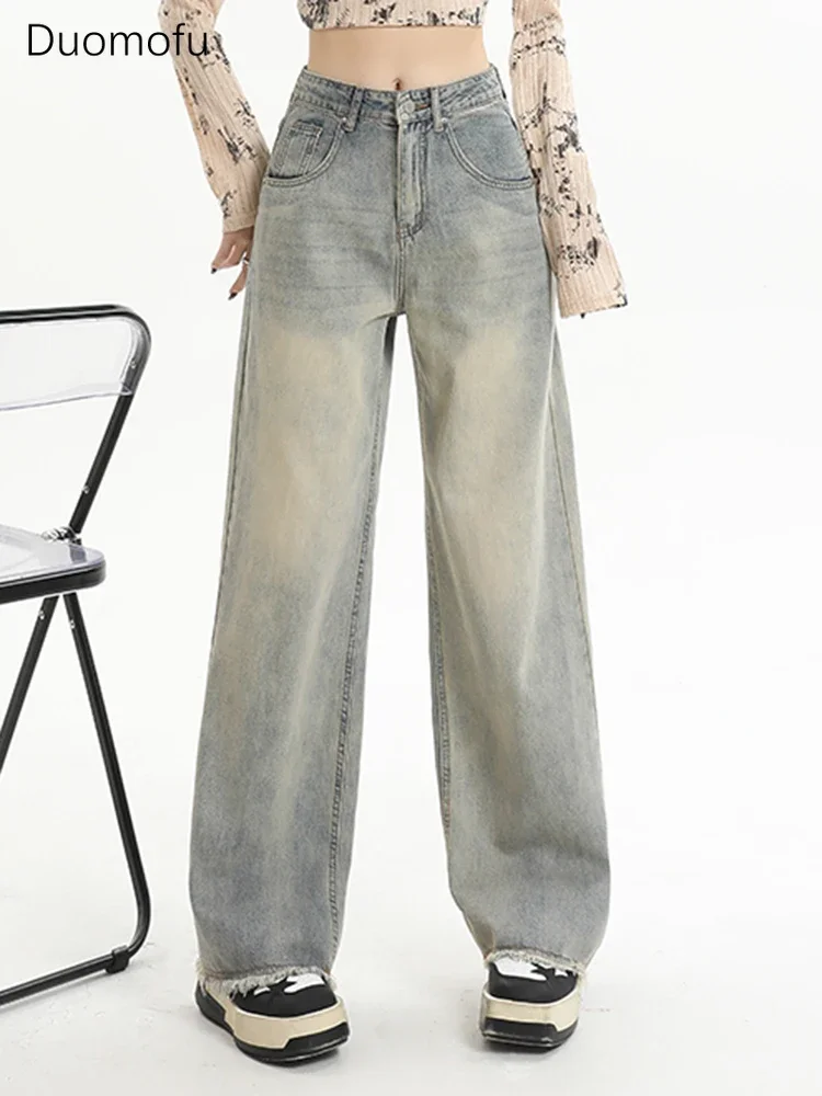 

Duomofu American Chicly Distressed Straight Loose Street Women Jeans Classic High Waist Slim Fashion Simple Casual Female Jeans