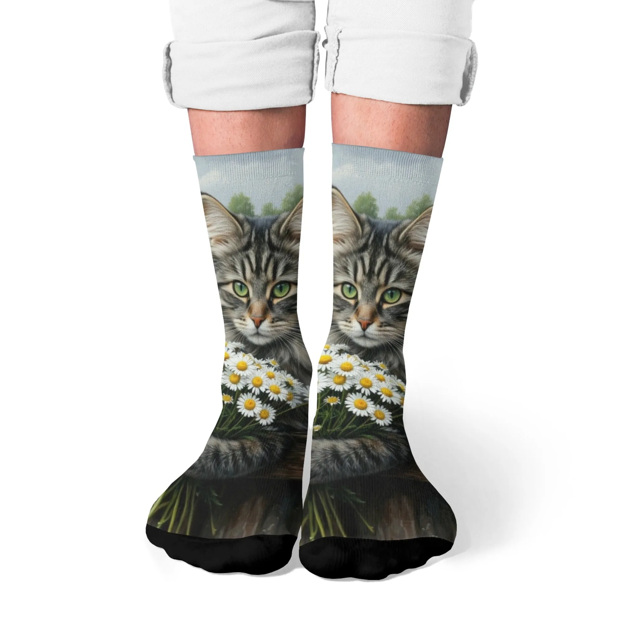 

Носки с рисунком кота Дейзи, повседневные модные мужские носки, забавные носки для экипажа, удобные дышащие нескользящие спортивные носки на открытом воздухе, подарок
