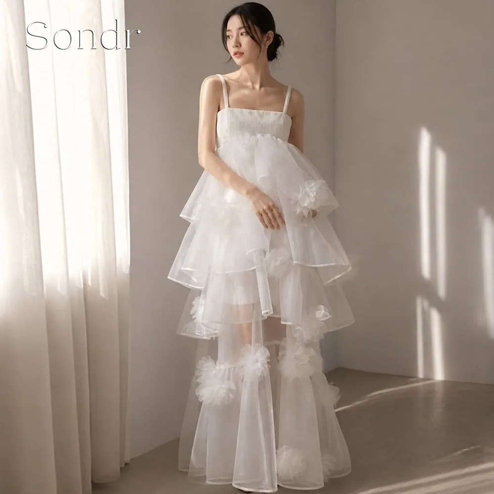 

Sondr Customized Luxury Korean Wedding Dresses Sleeveless Tiered Silk Organza Handmade Flowers Bridal Gown Floor-Length