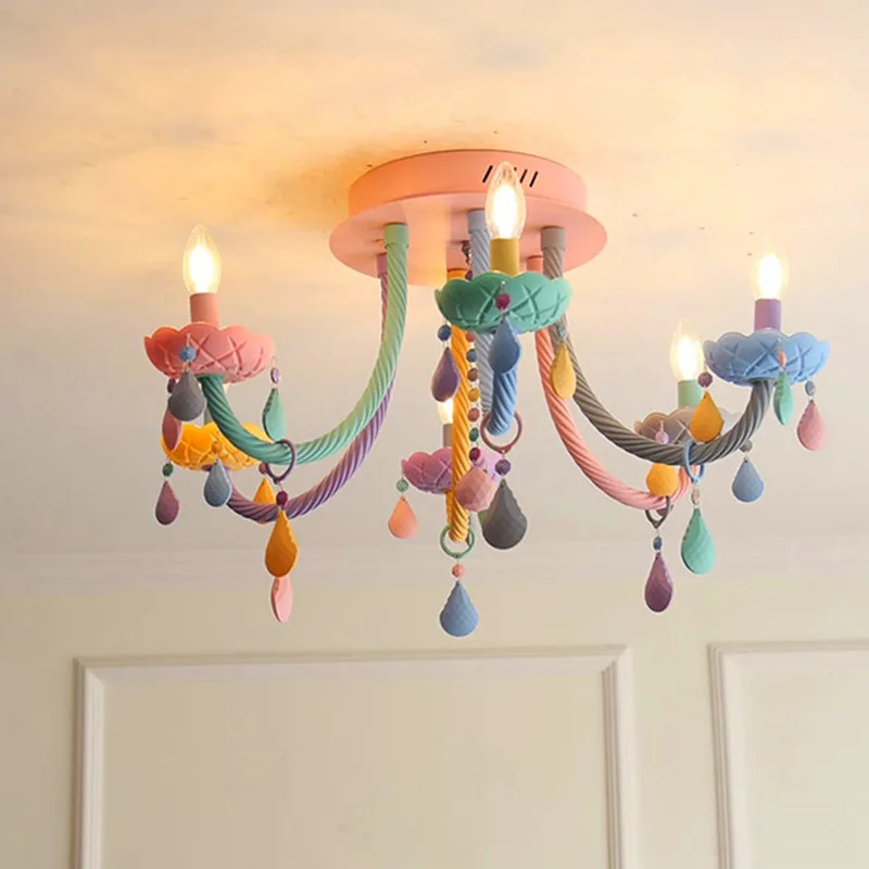 Rainbow Chandelier Modern Macaron Colorful Crystal Chandelier For Kids Room Bedroom Decor Princess Girl Children Room Luminaire