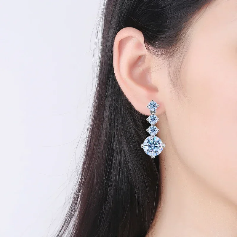 NKHOG S925 Silver Moissanite Drop Earrings For Women 2.6 Carat Real Moissanite Lab Diamond Engagement Wedding Fine Jewelry Gift