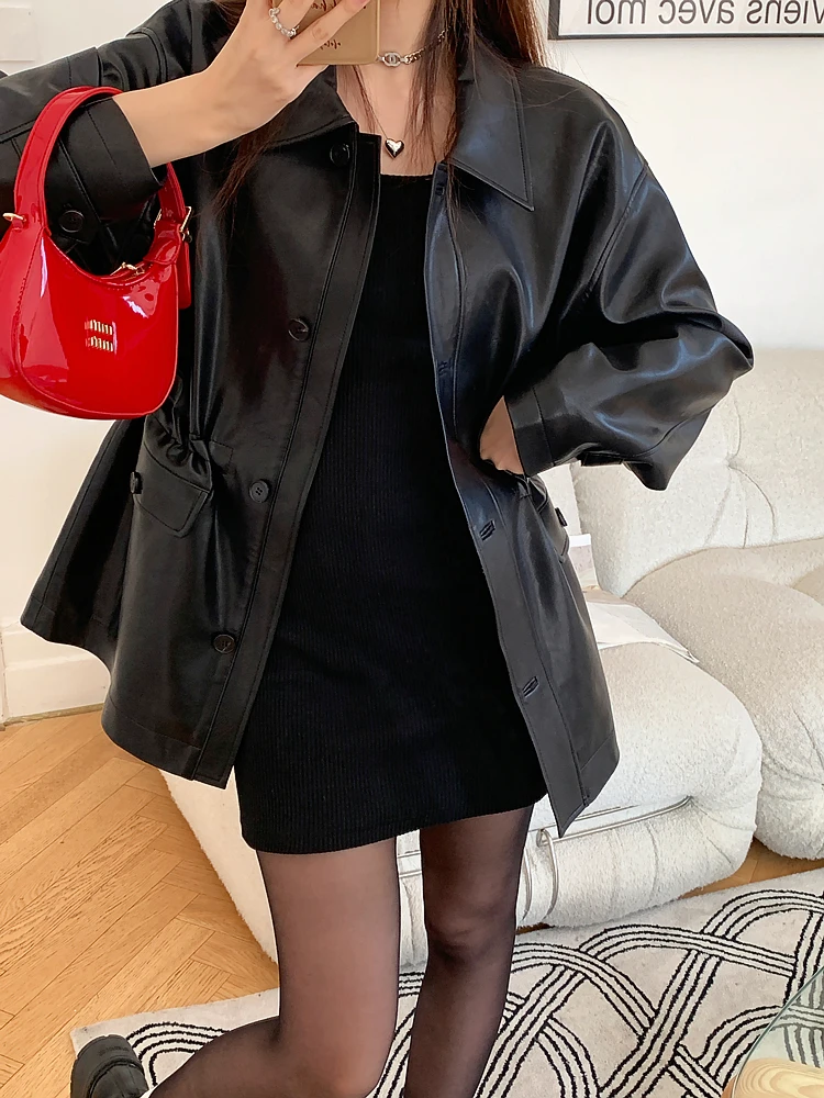 DANCC Dstring Vita High-Design Sense Leather Jaet Moto da donna Neutro Sle Cool PU Leather Jaet