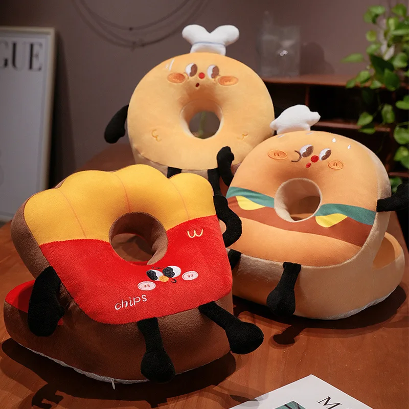 Almohada para dormir Kawaii de felpa con patatas fritas de hamburguesa, cojín de dibujos animados para silla de oficina, cojín para respaldo de cintura, sofá, decoración del hogar, regalos para niños