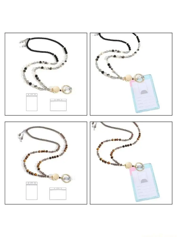 Beaded Lanyard Necklace For Key And Badge Card Holder Natural Stone Lanyard Necklace for Women Eyeglass Holder Lanyard
