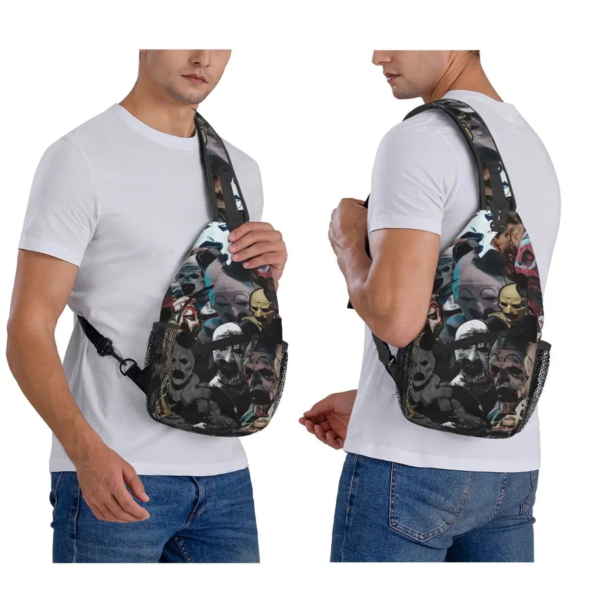 

T-Terrifier-S Clown с желтыми глазами, оригинальная нагрудная сумка, мужской рюкзак через плечо на слинге, нагрудная сумка, походная рюкзак, сумка на плечо