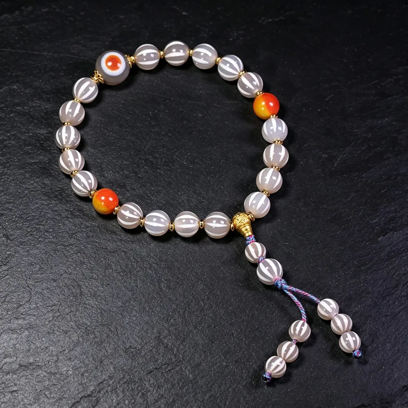 White Ice Transparent Tibetan Agate Tiger Tooth/ Nine Eyes/ Great Peng Bird/ Tai Chi/ Gourd Dzi Beads Handheld