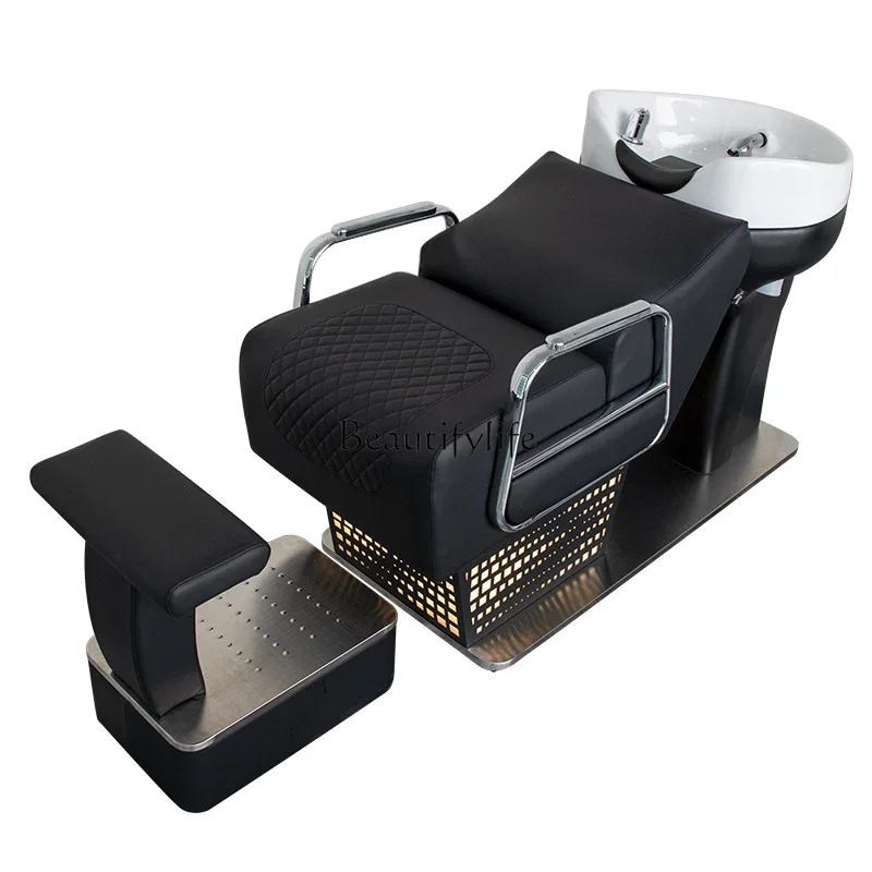

35Barber shop shampoo bed hair salon special semi-reclining flush bed high-end stainless steel