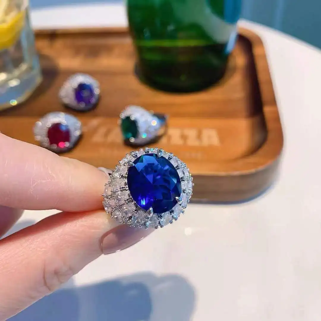 New 2022 Luxury Color Oversized AAA CZ Jewelry Women Wedding Engagement Ring Prom Party Adjustable Size Fashion Jewelry Gift