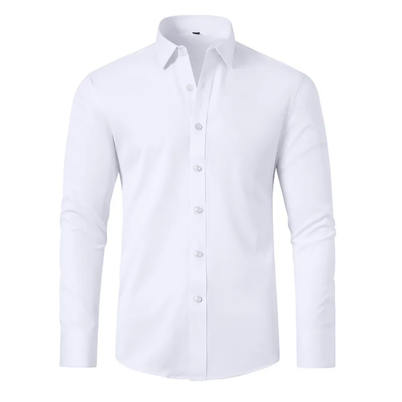 Full Elastic Force Non-Ironing Men's Long-Sleeved Shirt Mercerized Vertical European Size Men's Shirt