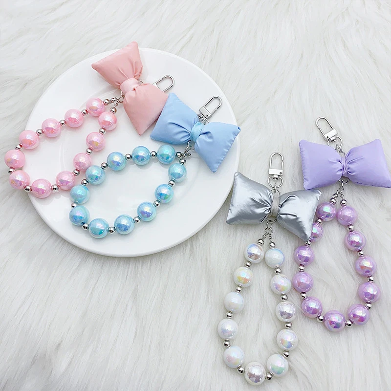 Fashion Sweet Bow Heart Pendant Keychain Cute Bowknot Keyrings For Women Girls Creative Bag Decoration Accessories Gifts