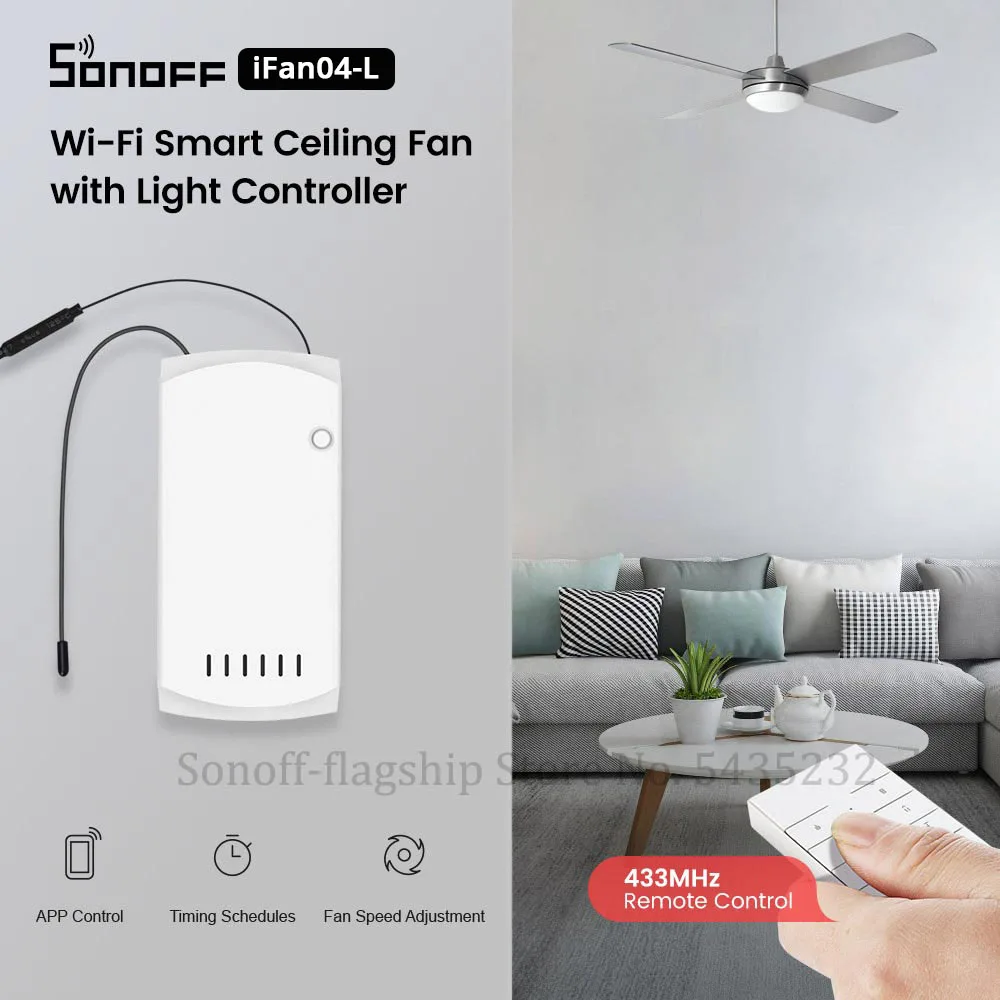 Itead SONOFF iFan04-L Wifi Celling Fan Switch Module Smart Fan Light Controller Support 433Mhz RM433 e-WeLink APP Remote Control