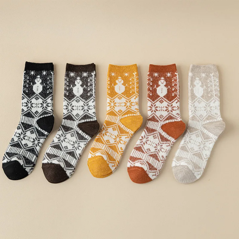 

5 Pairs Winter Warmer Women Thicken Thermal Wool Cashmere Snow Socks Fashion Casual Euramerican National Warm Sock for Girls