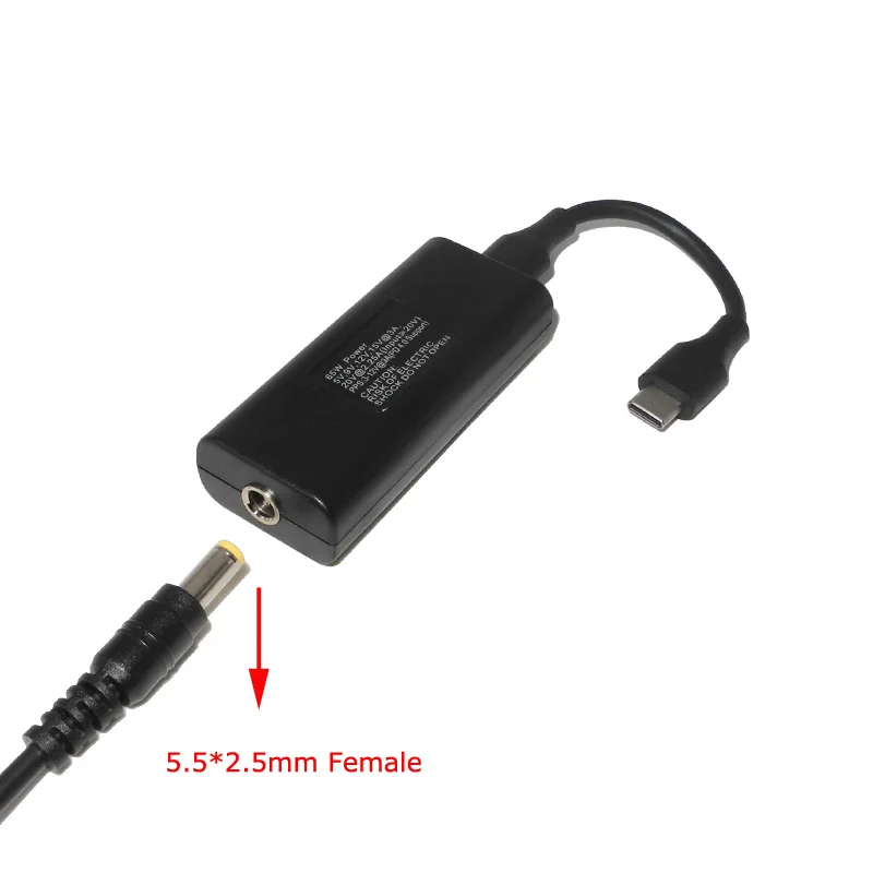 65 واط كمبيوتر محمول عالمي تيار مستمر أنثى إلى USB C DC5.5type-c محول الطاقة محول كابل شحن سريع