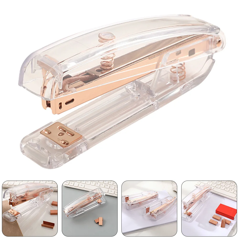 

1pc Rose Gold Stapler Plastic Lightweight Compact No Jam Office Supplies File Binding Machine Desk Student Gift