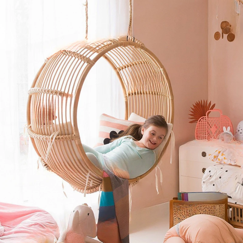 Real rattan hanging chair children's indoor balcony swing home girls bedroom swing basket children's room cradle chair