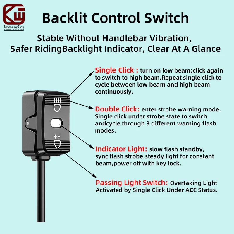Kewig K10/K11 Backlit Control Switch Motorcycle LED Fog Light Accessories For Street Bike Short Tour