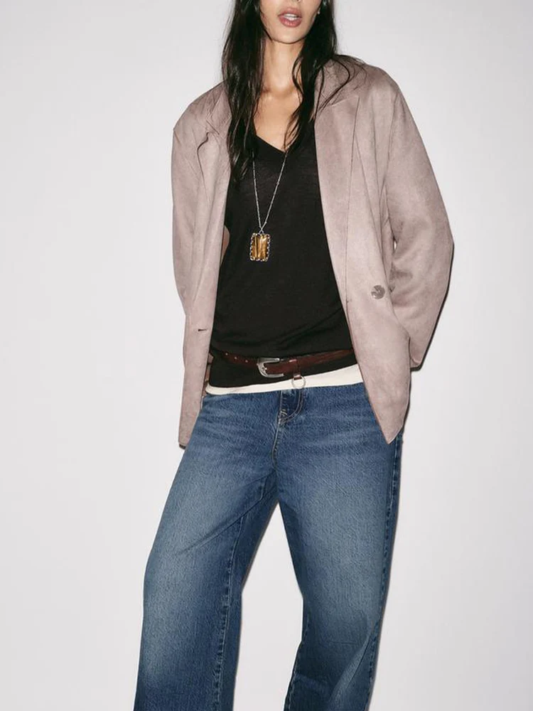 

Новое поступление осени в европейском и американском стиле 2025 года, женская одежда, свободный универсальный пиджак из искусственной замши