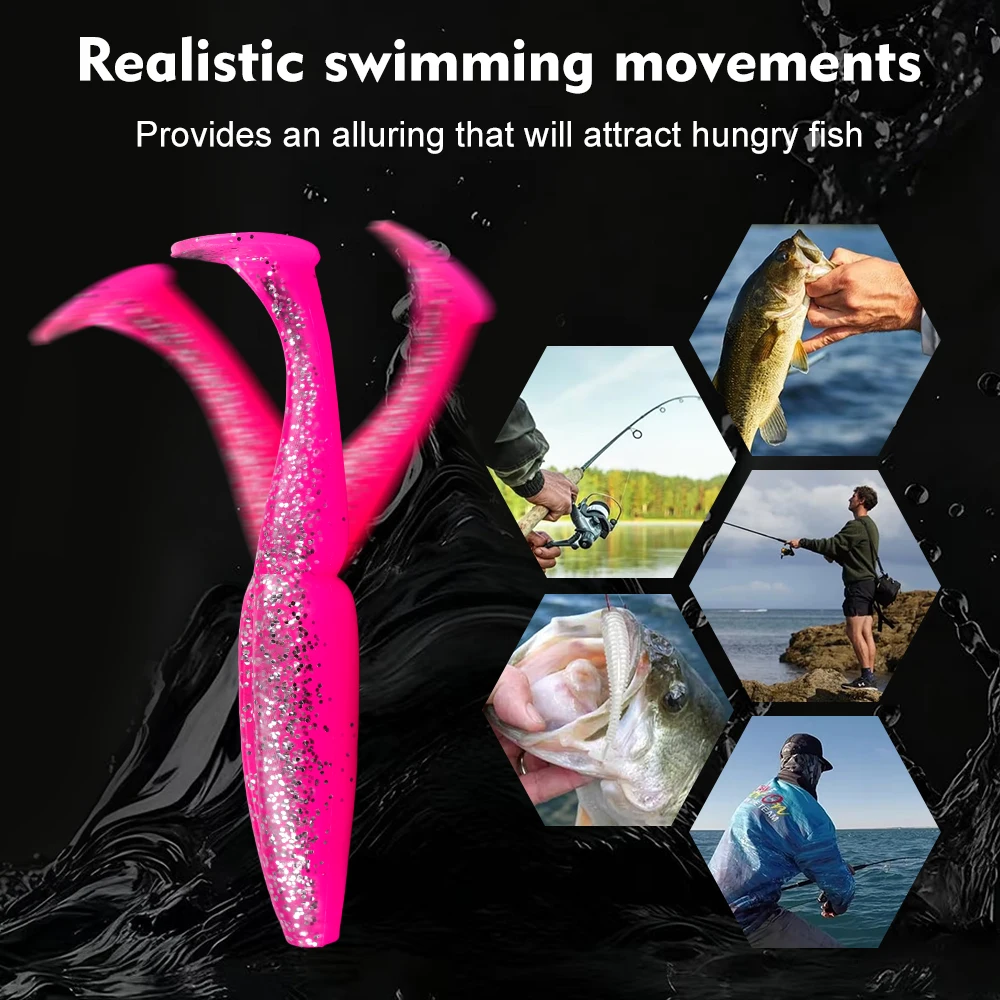 PROBEROS 4 Stück/Beutel T-Schwanz Shad Wurm Weichköder 10cm Kunstköder Swimbait 6 Farben Köder Wobbler Weichköder Silikon Angelköder Sport – Detail 2